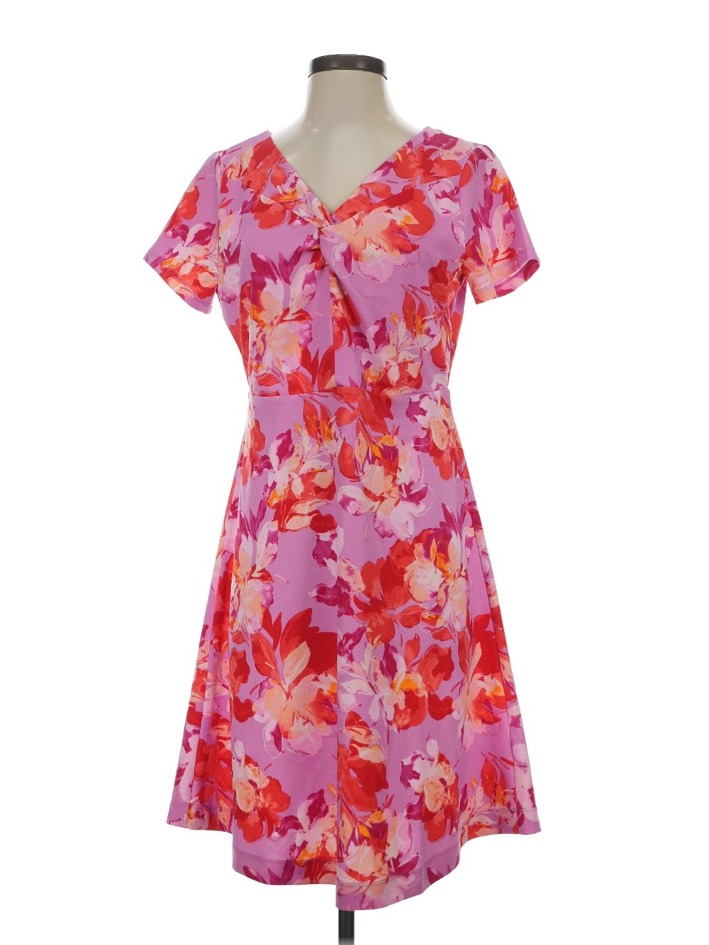 Isaac Mizrahi Pink and Red Floral Twist-Front Top